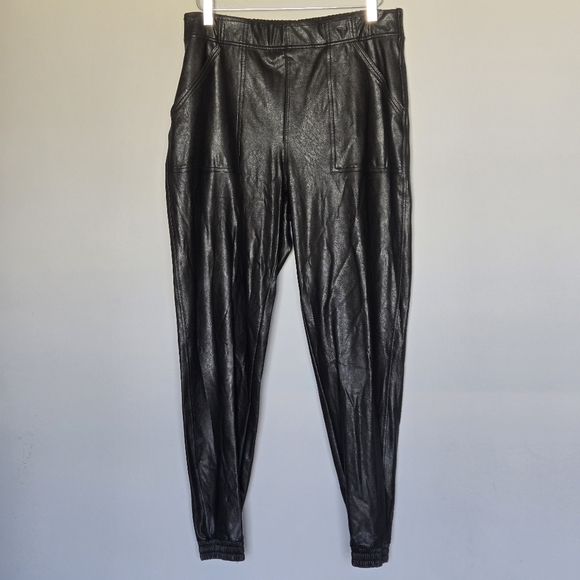 Spanx Leather-Like Jogger Pants Black Faux Leather Moto Pull-On Pockets Size L - Picture 2 of 9